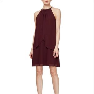 Sl Fashions Sleeveless Split Front Chiffon Shift Dress Size 10 Fig NWT